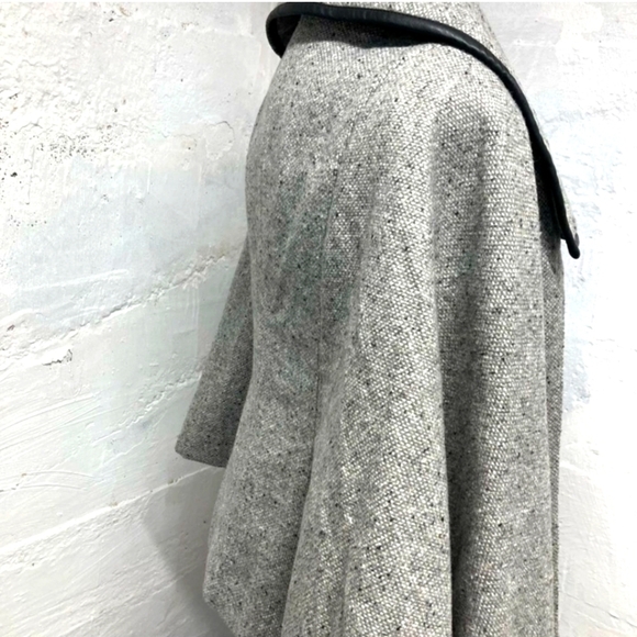 APT 9 Tweed Cape Soft Gray Wool Blend Lined Faux Leather Trim Pockets SM NWT - Picture 6 of 16